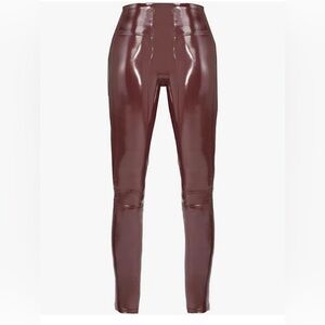 SPANX, faux patent leather leggings, color burgundy, size petite small